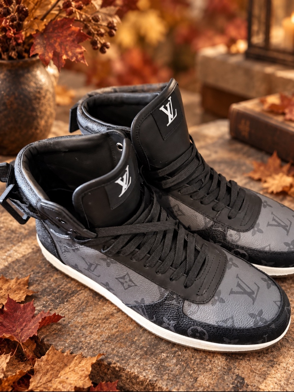 Louis Vuitton Men’s Gray & Black Monogram High-Top Sneakers